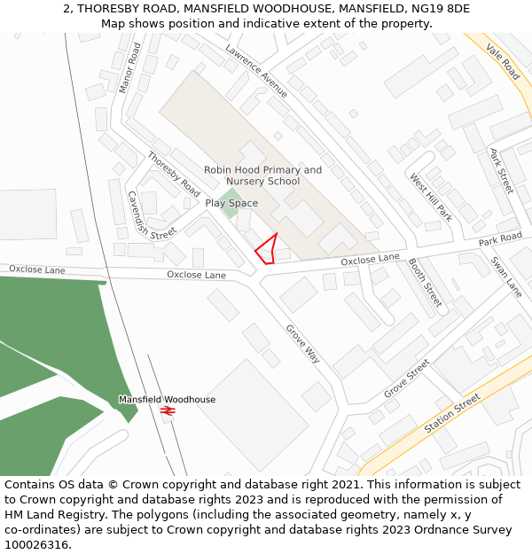 2, THORESBY ROAD, MANSFIELD WOODHOUSE, MANSFIELD, NG19 8DE: Location map and indicative extent of plot