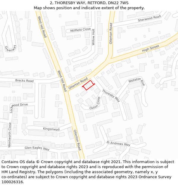 2, THORESBY WAY, RETFORD, DN22 7WS: Location map and indicative extent of plot