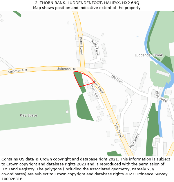 2, THORN BANK, LUDDENDENFOOT, HALIFAX, HX2 6NQ: Location map and indicative extent of plot