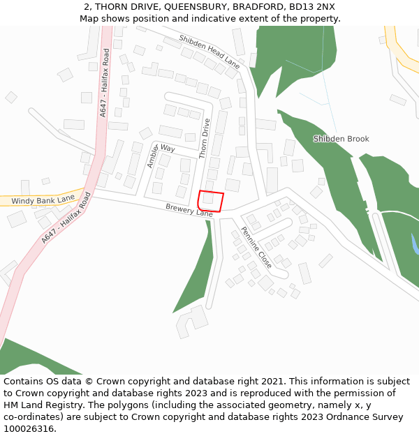 2, THORN DRIVE, QUEENSBURY, BRADFORD, BD13 2NX: Location map and indicative extent of plot