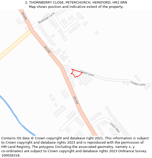 2, THORNBERRY CLOSE, PETERCHURCH, HEREFORD, HR2 0RN: Location map and indicative extent of plot