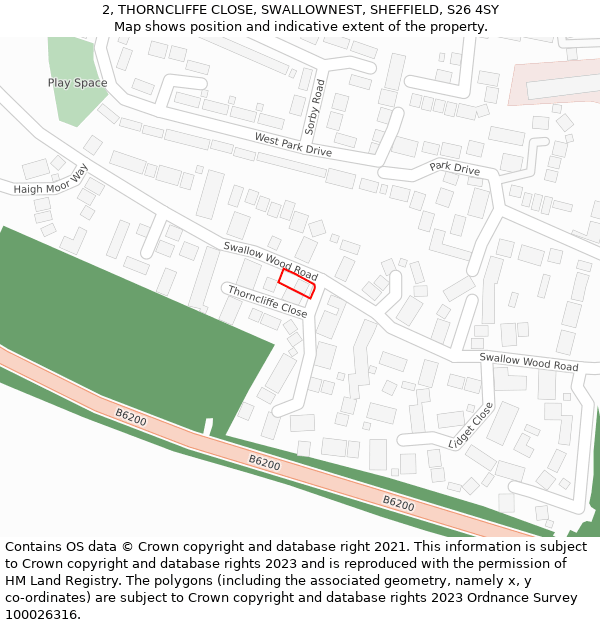 2, THORNCLIFFE CLOSE, SWALLOWNEST, SHEFFIELD, S26 4SY: Location map and indicative extent of plot