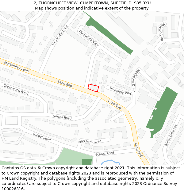 2, THORNCLIFFE VIEW, CHAPELTOWN, SHEFFIELD, S35 3XU: Location map and indicative extent of plot