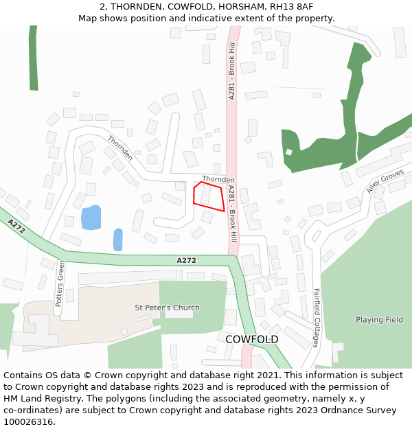 2, THORNDEN, COWFOLD, HORSHAM, RH13 8AF: Location map and indicative extent of plot