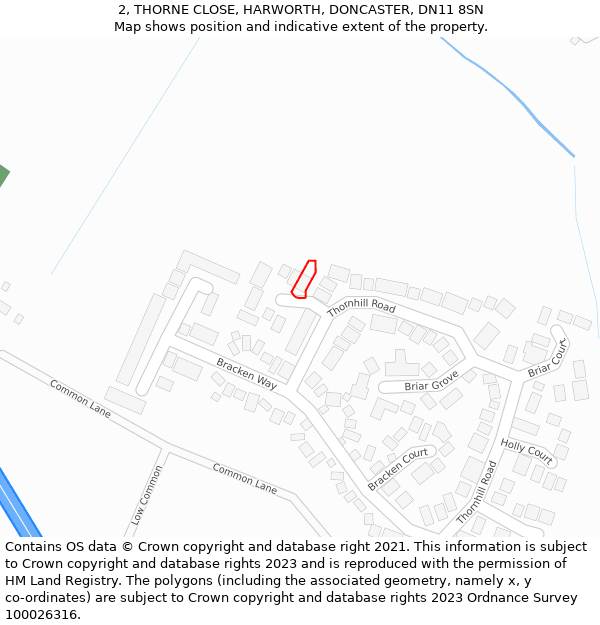 2, THORNE CLOSE, HARWORTH, DONCASTER, DN11 8SN: Location map and indicative extent of plot