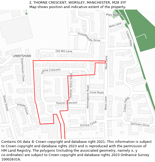 2, THORNE CRESCENT, WORSLEY, MANCHESTER, M28 3YF: Location map and indicative extent of plot