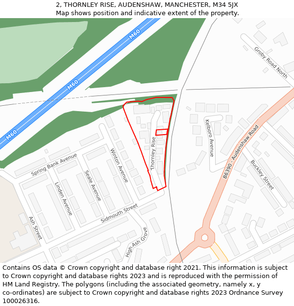 2, THORNLEY RISE, AUDENSHAW, MANCHESTER, M34 5JX: Location map and indicative extent of plot