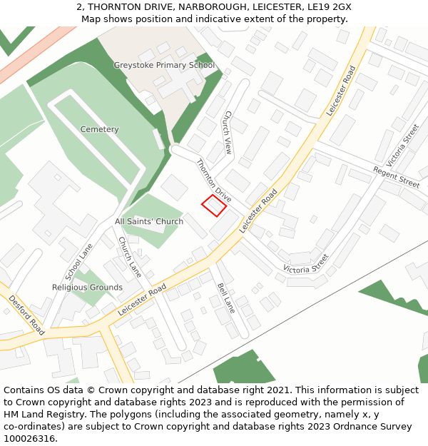 2, THORNTON DRIVE, NARBOROUGH, LEICESTER, LE19 2GX: Location map and indicative extent of plot