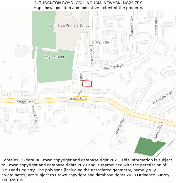 2, THORNTON ROAD, COLLINGHAM, NEWARK, NG23 7PX: Location map and indicative extent of plot