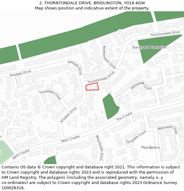 2, THORNTONDALE DRIVE, BRIDLINGTON, YO16 6GW: Location map and indicative extent of plot