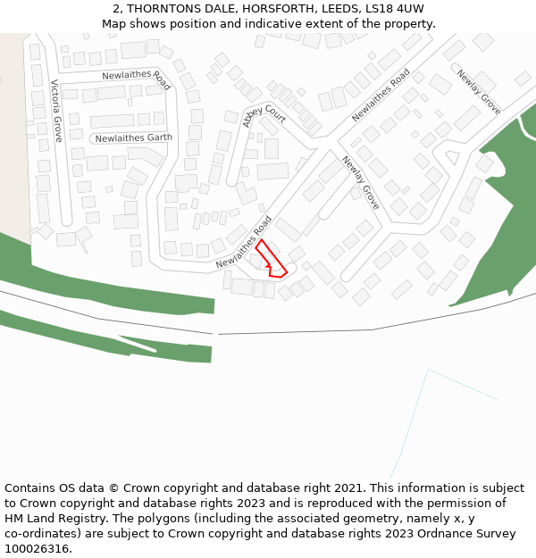 2, THORNTONS DALE, HORSFORTH, LEEDS, LS18 4UW: Location map and indicative extent of plot