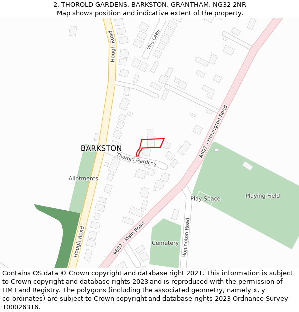 2, THOROLD GARDENS, BARKSTON, GRANTHAM, NG32 2NR: Location map and indicative extent of plot