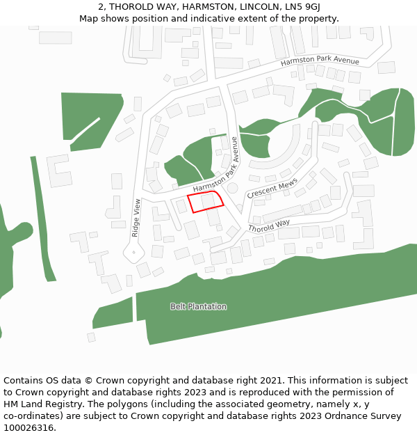 2, THOROLD WAY, HARMSTON, LINCOLN, LN5 9GJ: Location map and indicative extent of plot