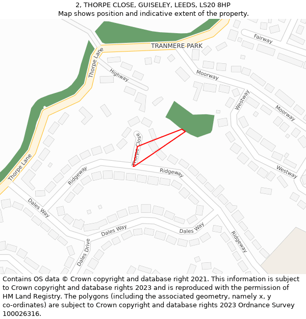 2, THORPE CLOSE, GUISELEY, LEEDS, LS20 8HP: Location map and indicative extent of plot