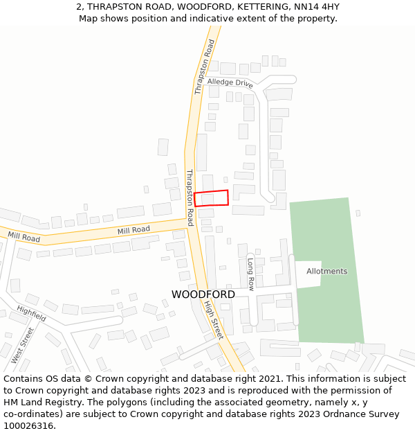2, THRAPSTON ROAD, WOODFORD, KETTERING, NN14 4HY: Location map and indicative extent of plot