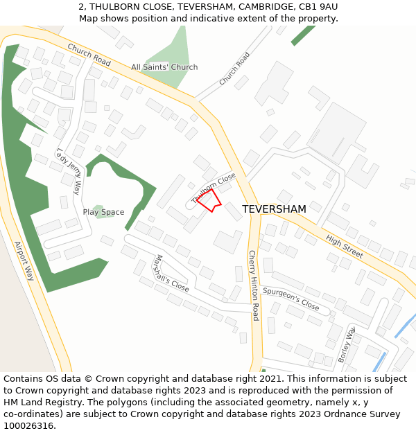 2, THULBORN CLOSE, TEVERSHAM, CAMBRIDGE, CB1 9AU: Location map and indicative extent of plot