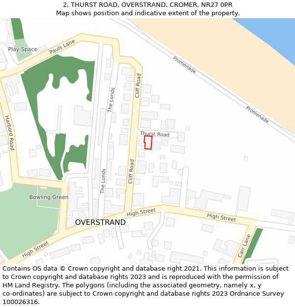 2, THURST ROAD, OVERSTRAND, CROMER, NR27 0PR: Location map and indicative extent of plot