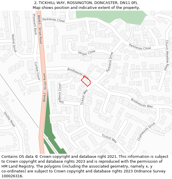 2, TICKHILL WAY, ROSSINGTON, DONCASTER, DN11 0FL: Location map and indicative extent of plot