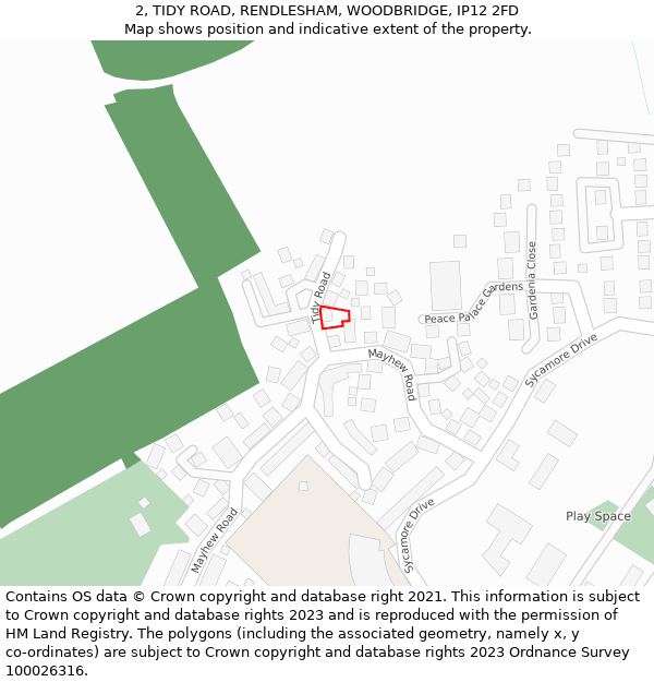 2, TIDY ROAD, RENDLESHAM, WOODBRIDGE, IP12 2FD: Location map and indicative extent of plot