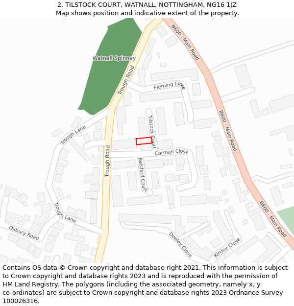 2, TILSTOCK COURT, WATNALL, NOTTINGHAM, NG16 1JZ: Location map and indicative extent of plot