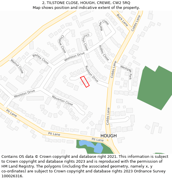 2, TILSTONE CLOSE, HOUGH, CREWE, CW2 5RQ: Location map and indicative extent of plot