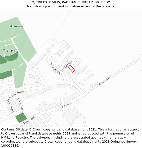 2, TINEDALE VIEW, PADIHAM, BURNLEY, BB12 8DX: Location map and indicative extent of plot