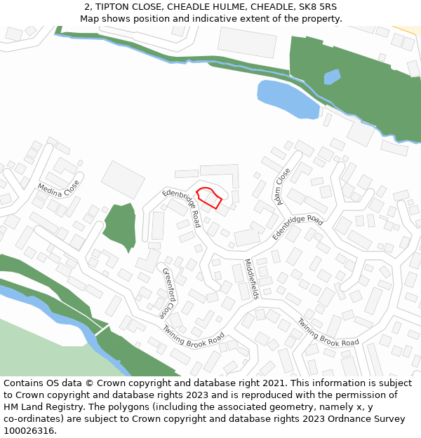 2, TIPTON CLOSE, CHEADLE HULME, CHEADLE, SK8 5RS: Location map and indicative extent of plot