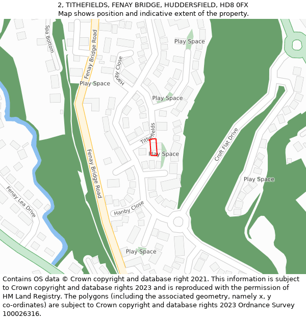 2, TITHEFIELDS, FENAY BRIDGE, HUDDERSFIELD, HD8 0FX: Location map and indicative extent of plot