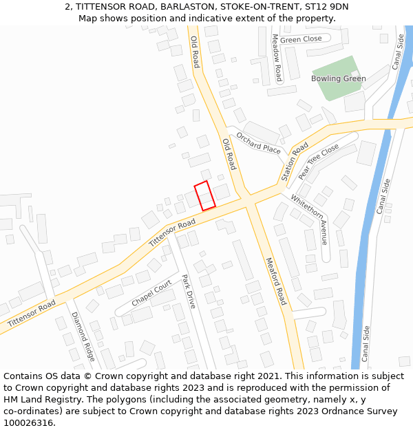 2, TITTENSOR ROAD, BARLASTON, STOKE-ON-TRENT, ST12 9DN: Location map and indicative extent of plot