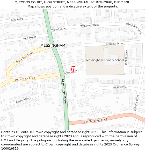 2, TODDS COURT, HIGH STREET, MESSINGHAM, SCUNTHORPE, DN17 3NU: Location map and indicative extent of plot
