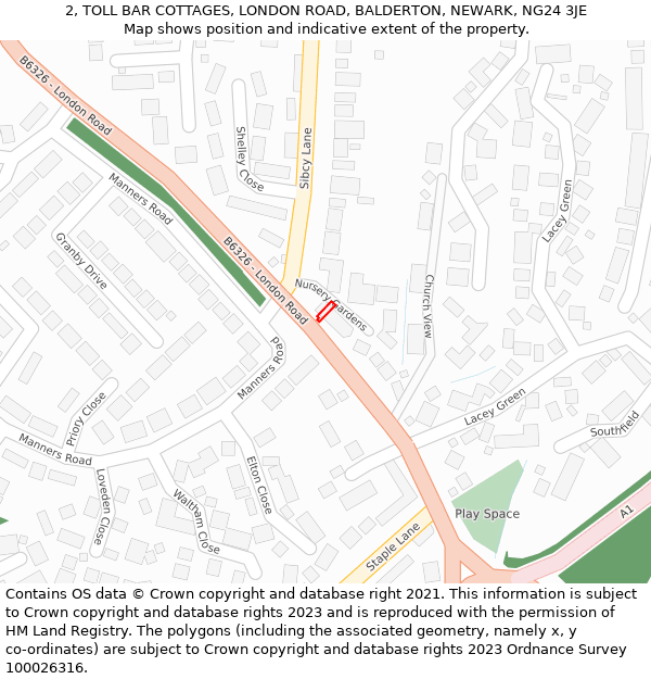 2, TOLL BAR COTTAGES, LONDON ROAD, BALDERTON, NEWARK, NG24 3JE: Location map and indicative extent of plot