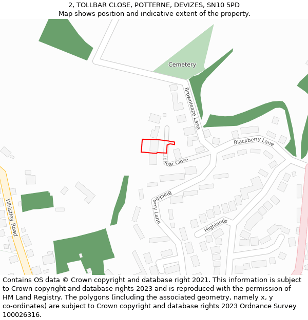 2, TOLLBAR CLOSE, POTTERNE, DEVIZES, SN10 5PD: Location map and indicative extent of plot