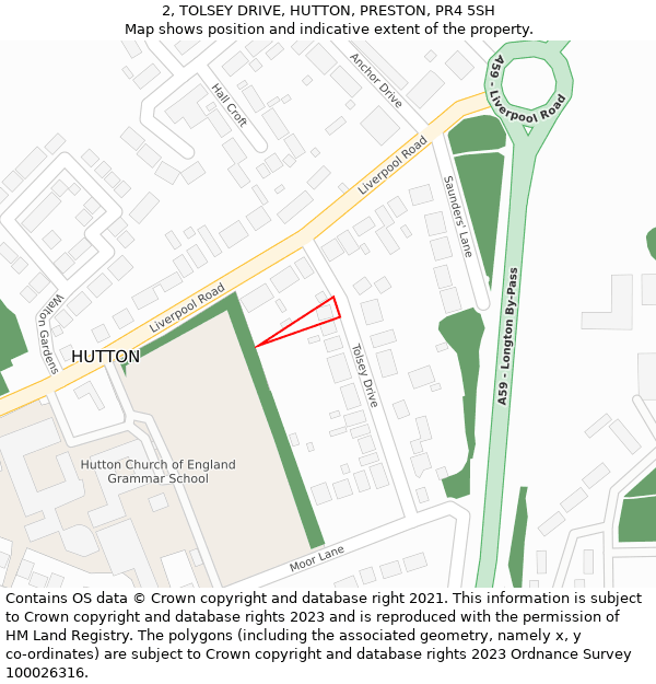 2, TOLSEY DRIVE, HUTTON, PRESTON, PR4 5SH: Location map and indicative extent of plot