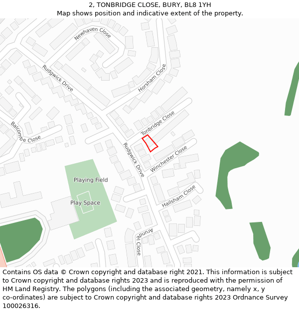 2, TONBRIDGE CLOSE, BURY, BL8 1YH: Location map and indicative extent of plot