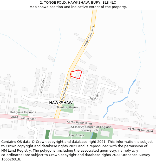 2, TONGE FOLD, HAWKSHAW, BURY, BL8 4LQ: Location map and indicative extent of plot