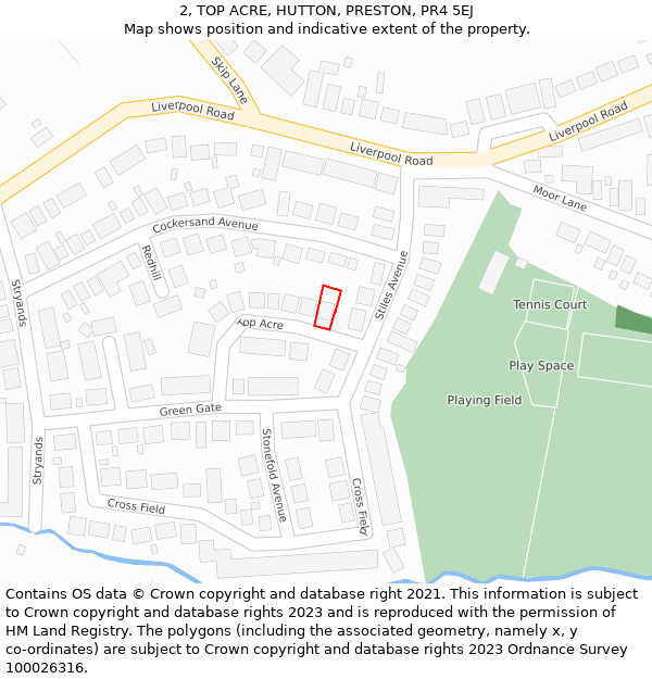 2, TOP ACRE, HUTTON, PRESTON, PR4 5EJ: Location map and indicative extent of plot