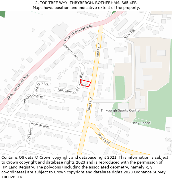 2, TOP TREE WAY, THRYBERGH, ROTHERHAM, S65 4ER: Location map and indicative extent of plot