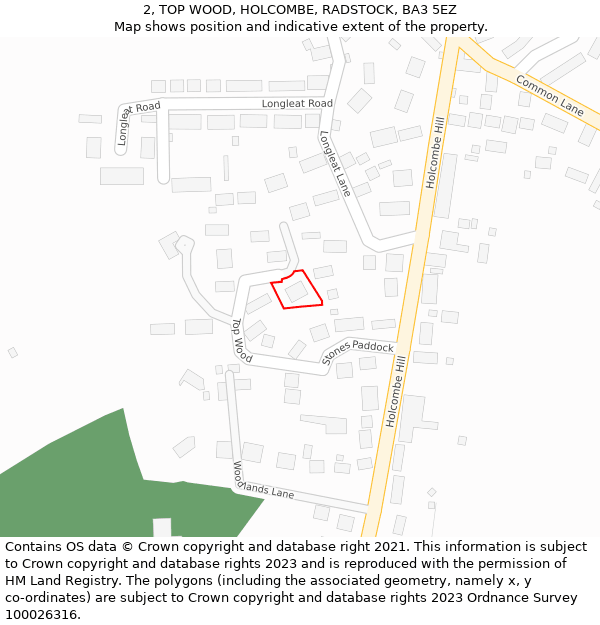 2, TOP WOOD, HOLCOMBE, RADSTOCK, BA3 5EZ: Location map and indicative extent of plot