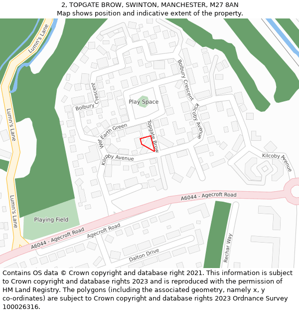 2, TOPGATE BROW, SWINTON, MANCHESTER, M27 8AN: Location map and indicative extent of plot