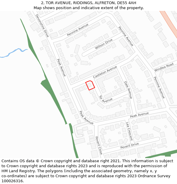 2, TOR AVENUE, RIDDINGS, ALFRETON, DE55 4AH: Location map and indicative extent of plot