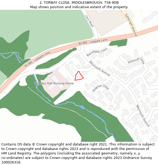 2, TORBAY CLOSE, MIDDLESBROUGH, TS8 9DB: Location map and indicative extent of plot