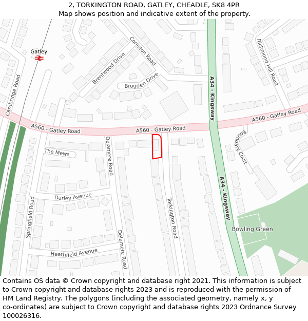 2, TORKINGTON ROAD, GATLEY, CHEADLE, SK8 4PR: Location map and indicative extent of plot