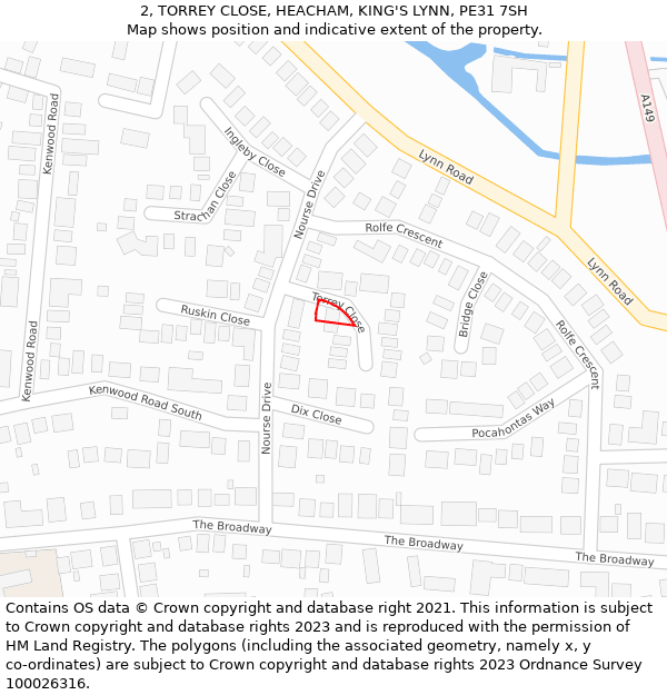 2, TORREY CLOSE, HEACHAM, KING'S LYNN, PE31 7SH: Location map and indicative extent of plot