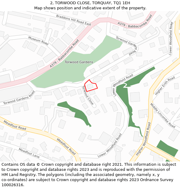 2, TORWOOD CLOSE, TORQUAY, TQ1 1EH: Location map and indicative extent of plot