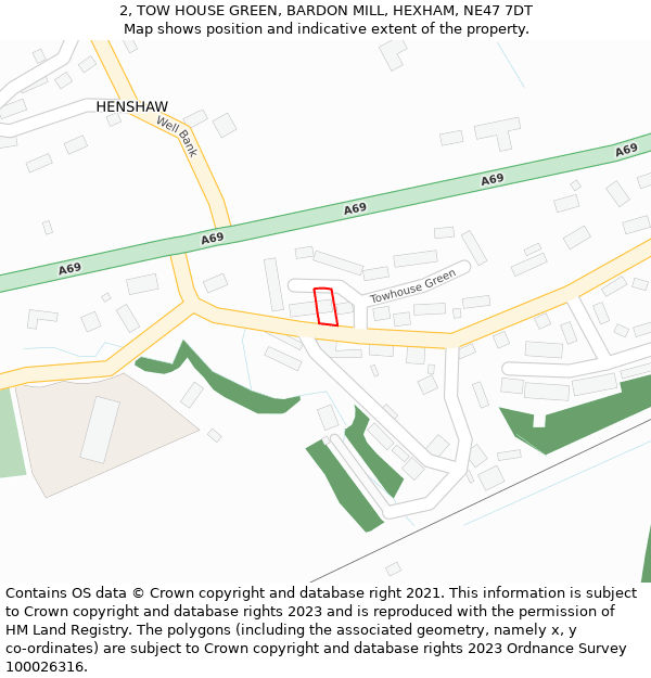 2, TOW HOUSE GREEN, BARDON MILL, HEXHAM, NE47 7DT: Location map and indicative extent of plot