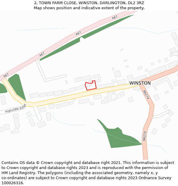 2, TOWN FARM CLOSE, WINSTON, DARLINGTON, DL2 3RZ: Location map and indicative extent of plot