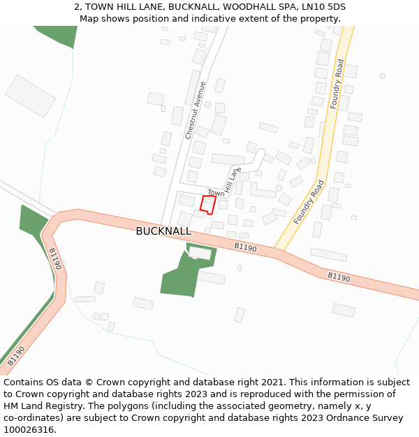 2, TOWN HILL LANE, BUCKNALL, WOODHALL SPA, LN10 5DS: Location map and indicative extent of plot