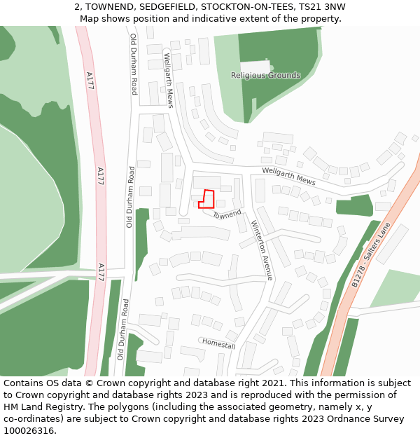 2, TOWNEND, SEDGEFIELD, STOCKTON-ON-TEES, TS21 3NW: Location map and indicative extent of plot