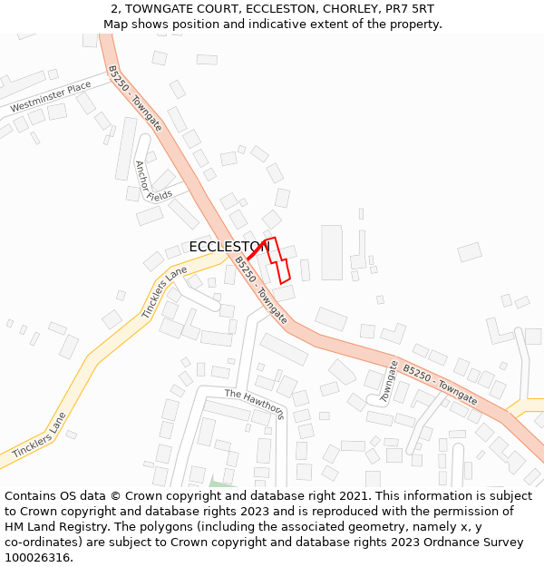 2, TOWNGATE COURT, ECCLESTON, CHORLEY, PR7 5RT: Location map and indicative extent of plot