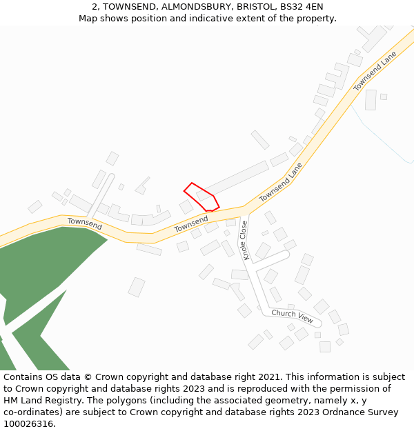 2, TOWNSEND, ALMONDSBURY, BRISTOL, BS32 4EN: Location map and indicative extent of plot